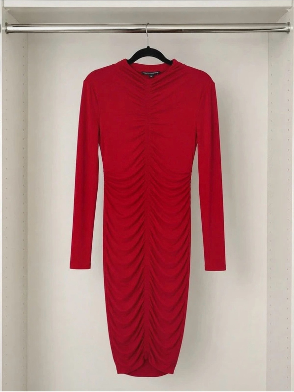 ZARA Red Ruched Bodycon Dress Long Sleeve Fitted Mini Size Large